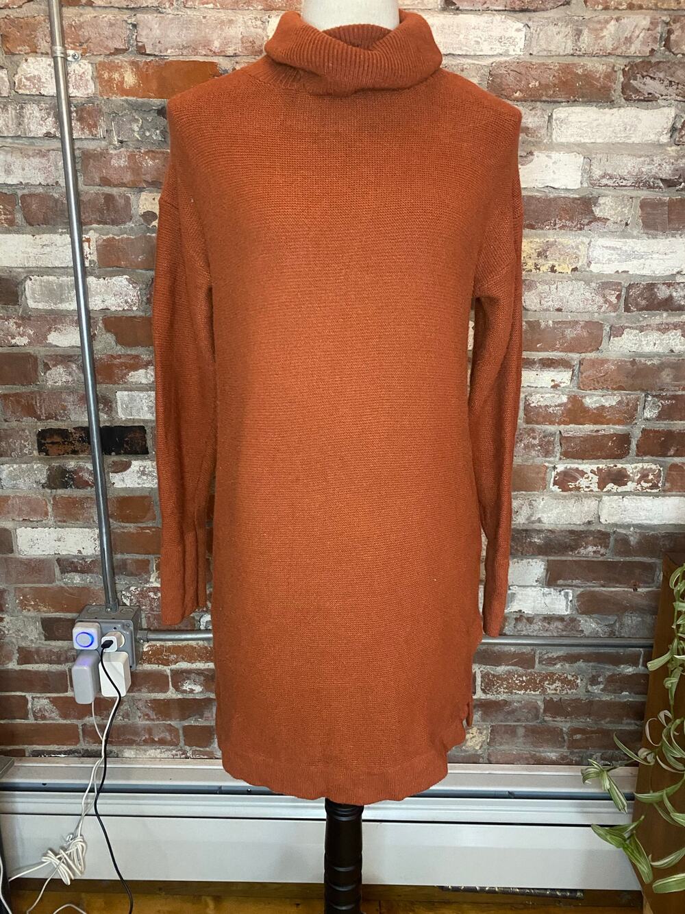 Orange Long Sleeve Knit Turtle Neck Long Sweater Size M